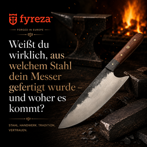 Handgeschmiedetes Fyreza Kohlenstoffstahl-Messer – Herkunft, Legierung und Verarbeitung im Überblick