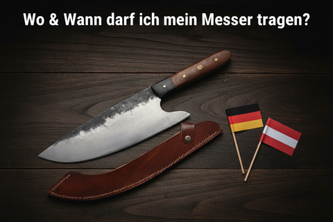Handgeschmiedetes Fyreza-Messer auf Holzuntergrund – Ratgeber Messer führen in Deutschland und Österreich