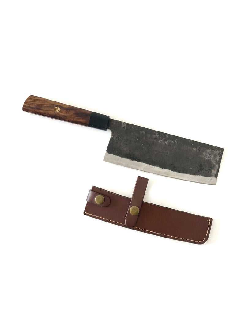 Handgeschmiedetes Nakiri Messer | Kohlenstoffstahl mit Kunstlederscheide